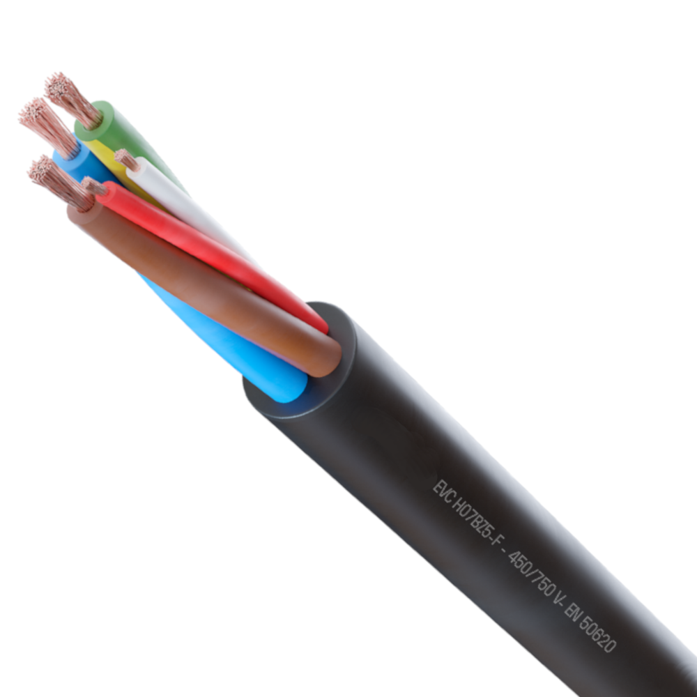 Cabo H07BZ5-F 3G6+2×0,5 mm² – carregamento de veículos elétricos, bainha PUR-HF preta, venda ao metro