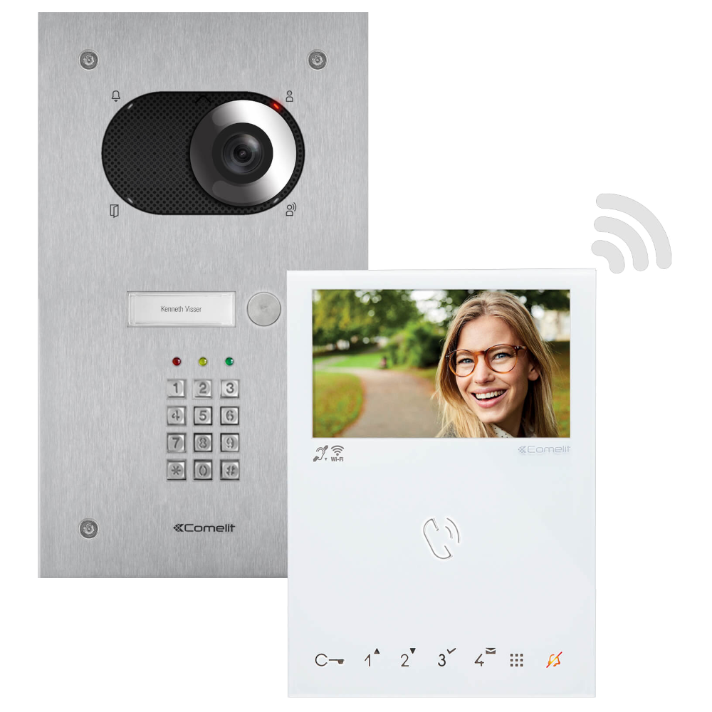 Kit de videoporteiro Comelit Switch Keypad e Mini Wi-Fi Simplebus 2 KVS2011KP – mãos-livres, monitor 4,3″, 1 habitação