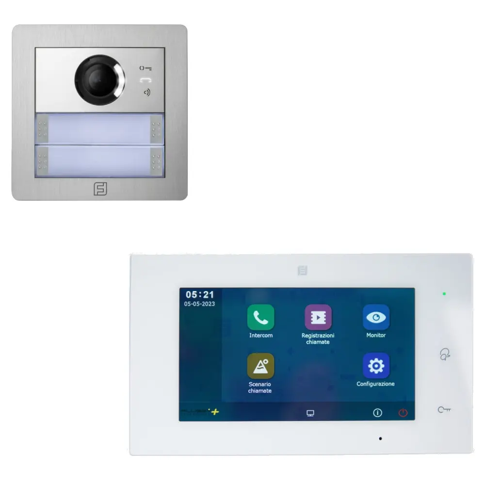 Kit de videoporteiro Farfisa Pluggy Plus Wi-Fi 1SEPG+ – monitor tátil 7″, botoneira Alba