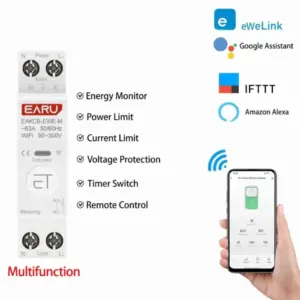 Interruptor inteligente Wi-Fi Earu EAKCB-EWE-M – 1P+N, 63 A, com medição de energia