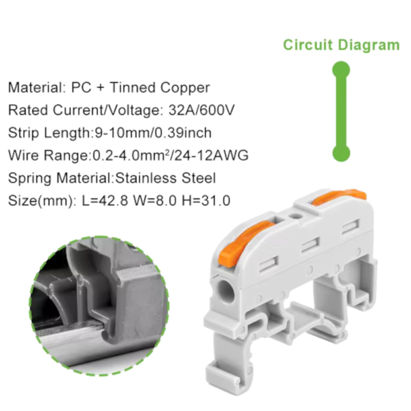 Borne de ligação rápida DIN 4mm2 32A Cinzento [Pack 10 unidades]