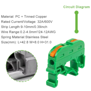 Borne de ligação rápida DIN 4mm2 32A Verde [Pack 10 unidades]