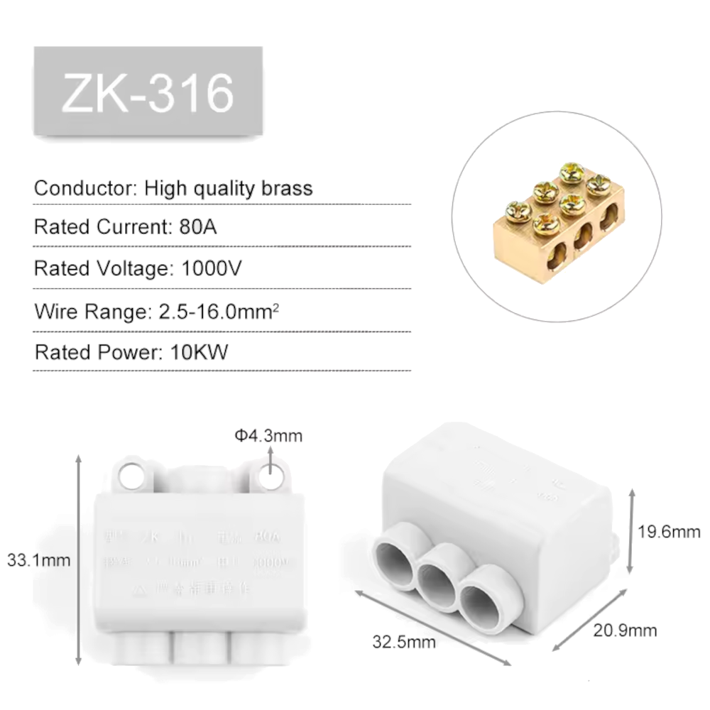 Borne de passagem ZK-316 – 16 mm², calha DIN