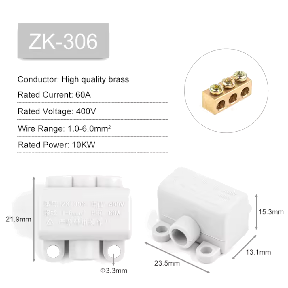 Borne de passagem ZK-306 – 6 mm², calha DIN