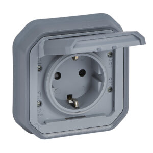 Tomada Schuko estanque Legrand Plexo 069833L – de encastrar, 2P+T, 16 A, IP55, cinzenta