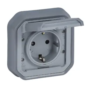 Tomada Schuko estanque Legrand Plexo 069833L – de encastrar, 2P+T, 16 A, IP55, cinzenta