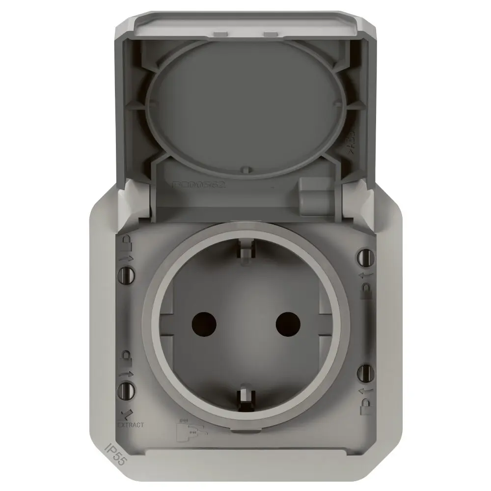 Tomada 2P+T Schuko ligadores automáticos Cinzento Legrand