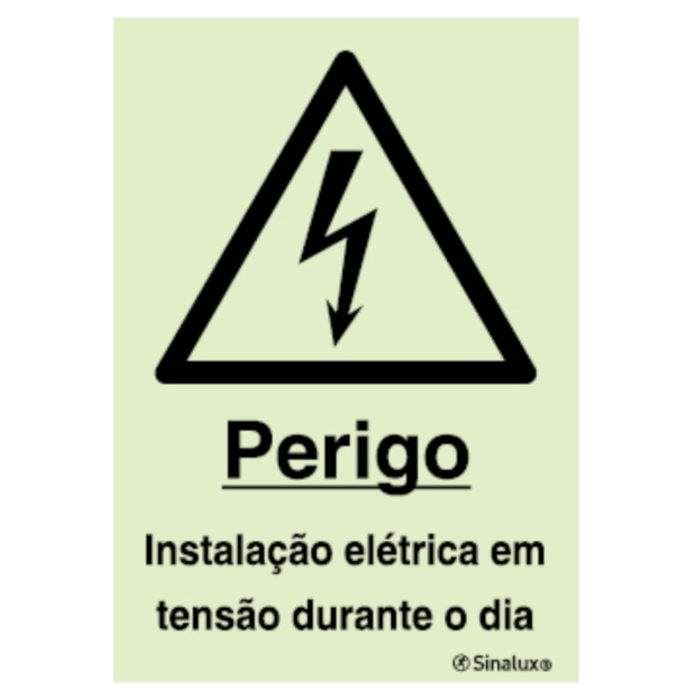 Sinal para painéis fotovoltaicos, perigo instalação elétrica em tensão durante o dia - P 13 66