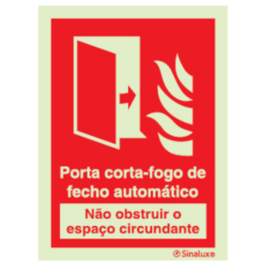 Sinal de porta corta-fogo de fecho automático, não obstruir o espaço circundante - P 05 78