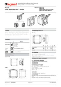 Ficha técnica – Tomada Schuko Legrand Plexo 069730L – estanque, 2P+T, 16 A, IP55, saliente, cinzenta