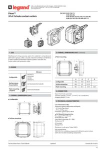 Ficha técnica – Tomada Schuko Legrand Plexo 069730L – estanque, 2P+T, 16 A, IP55, saliente, cinzenta