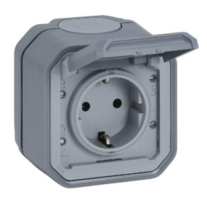Tomada Schuko Legrand Plexo 069730L – estanque, 2P+T, 16 A, IP55, saliente, cinzenta