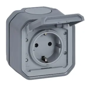 Tomada Schuko Legrand Plexo 069730L – estanque, 2P+T, 16 A, IP55, saliente, cinzenta