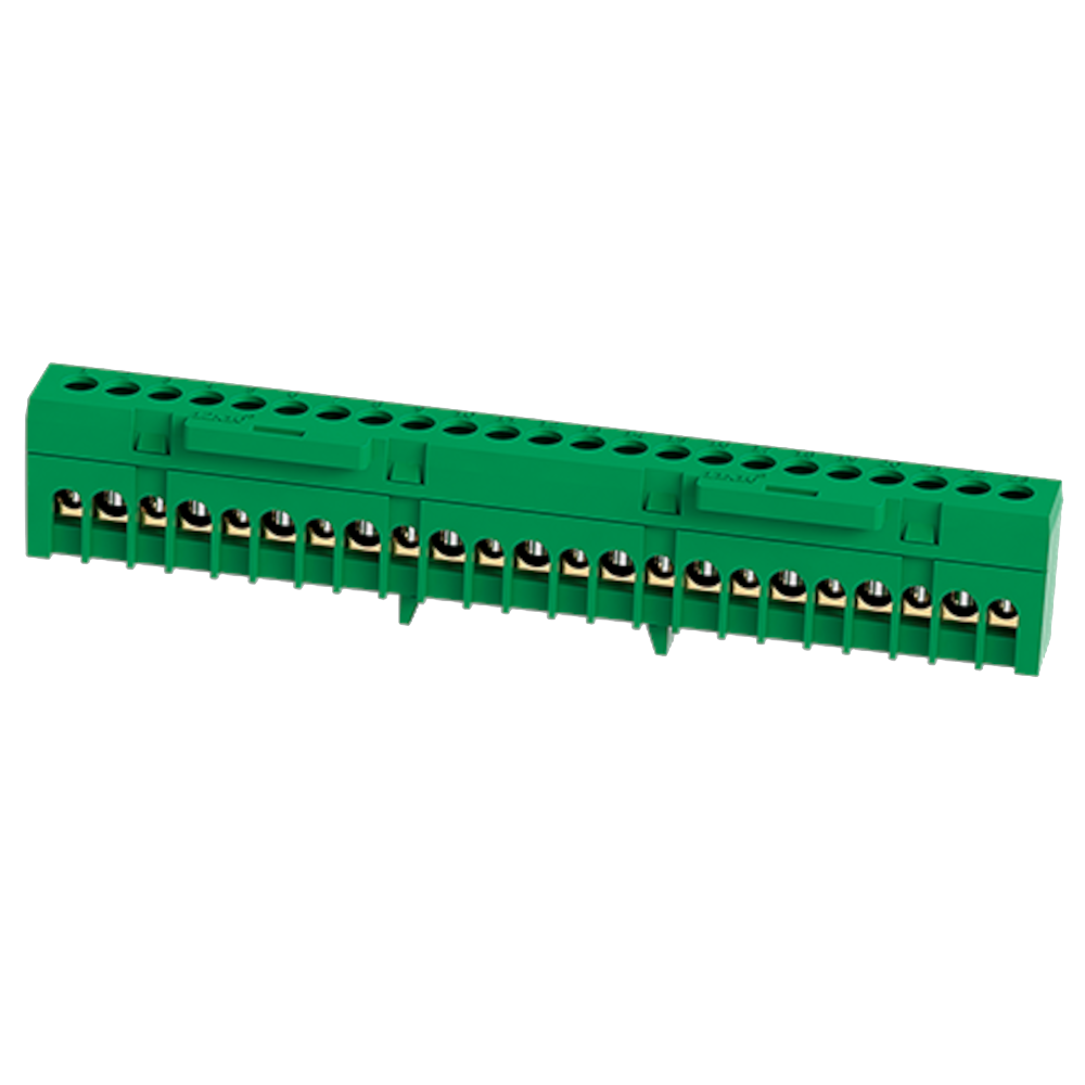 Barramento isolado terra 23F 11x16+12x10mm² Verde