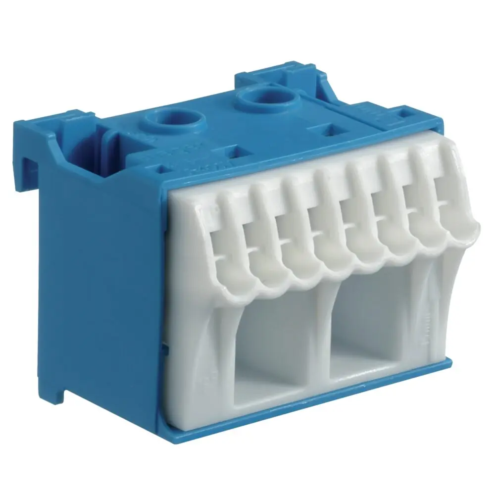 Barramento de neutro de ligação rápida – 10 ligações, 2×25+8×4 mm², azul