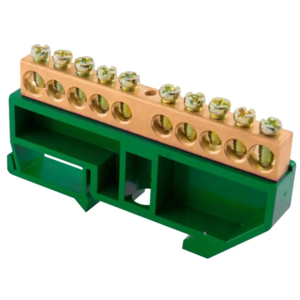 Barramento com base – 10 ligações, 1×25+9×16 mm², verde