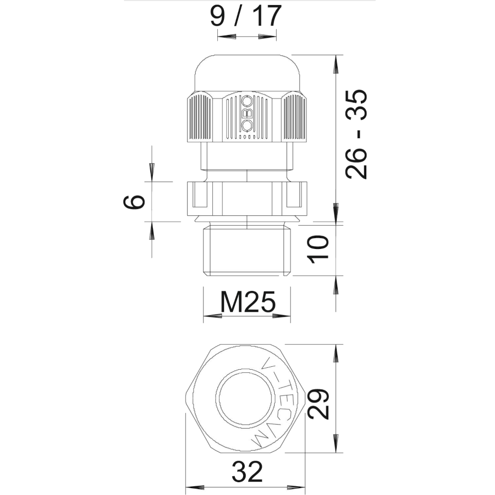 Bucim de plástico M25 Preto OBO - Image 2