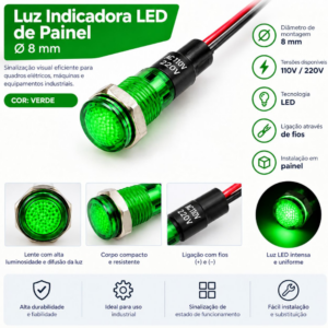 Luz Indicadora LED de Painel Ø8 mm Verde 110V/220V