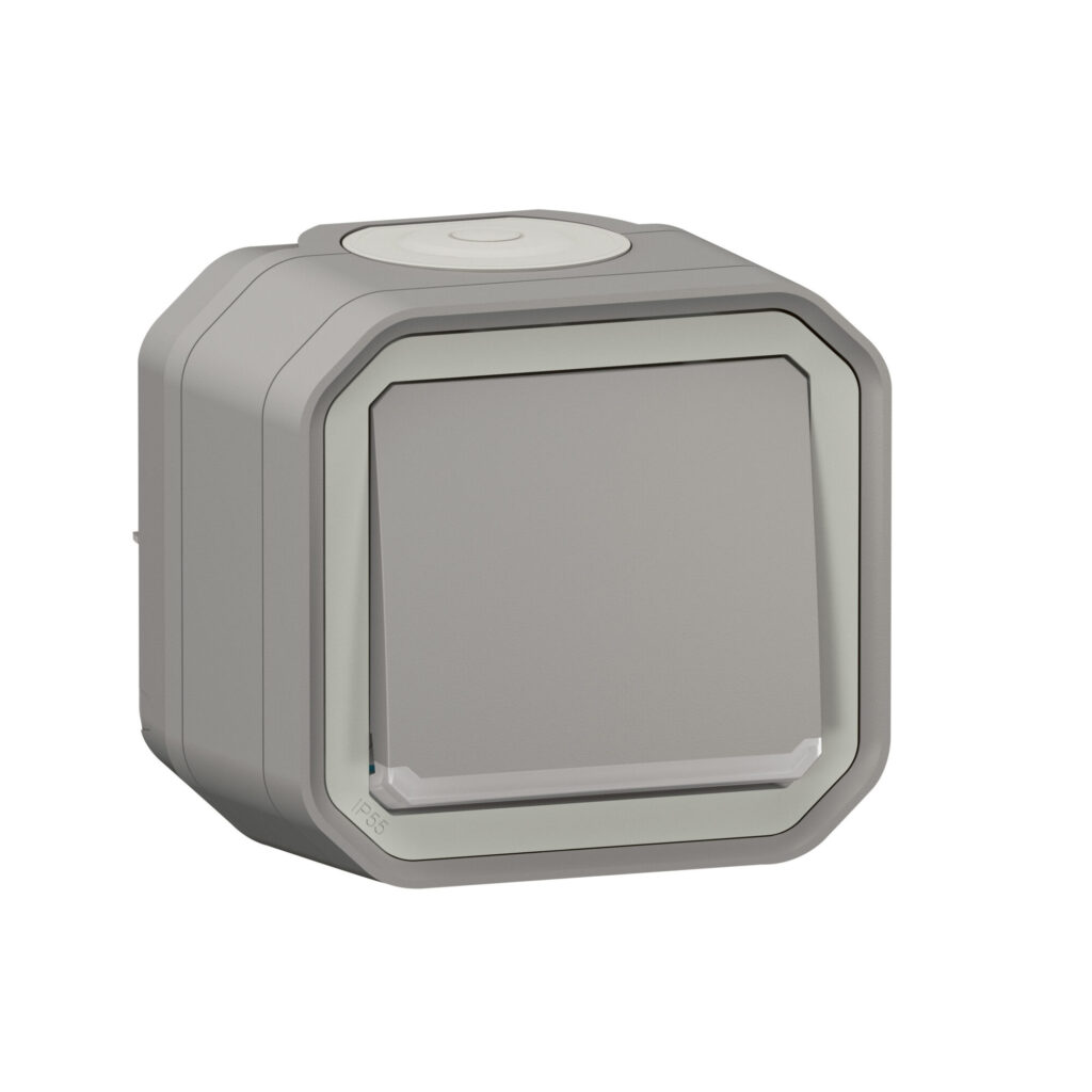 Botão luminoso Legrand Plexo 069722L – estanque, NA, 10 A, IP55, saliente, cinzento