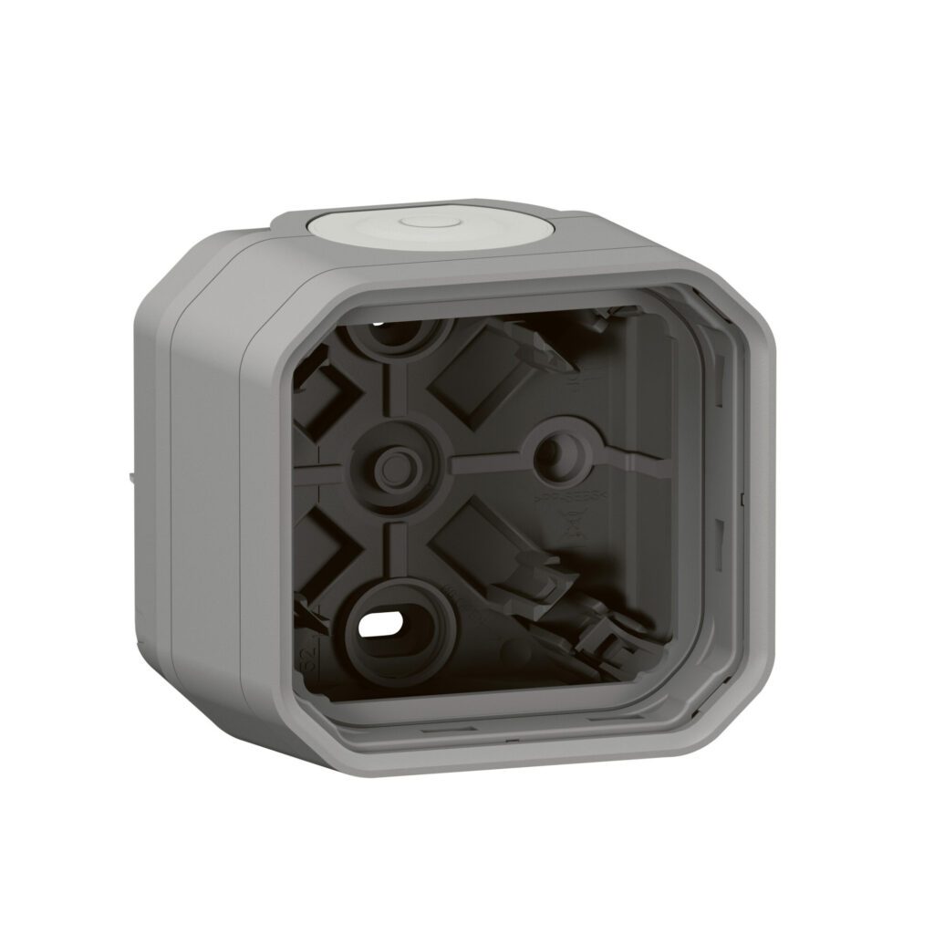 Caixa saliente Legrand Plexo 069651L – simples, bucins planos, IP55, cinzenta