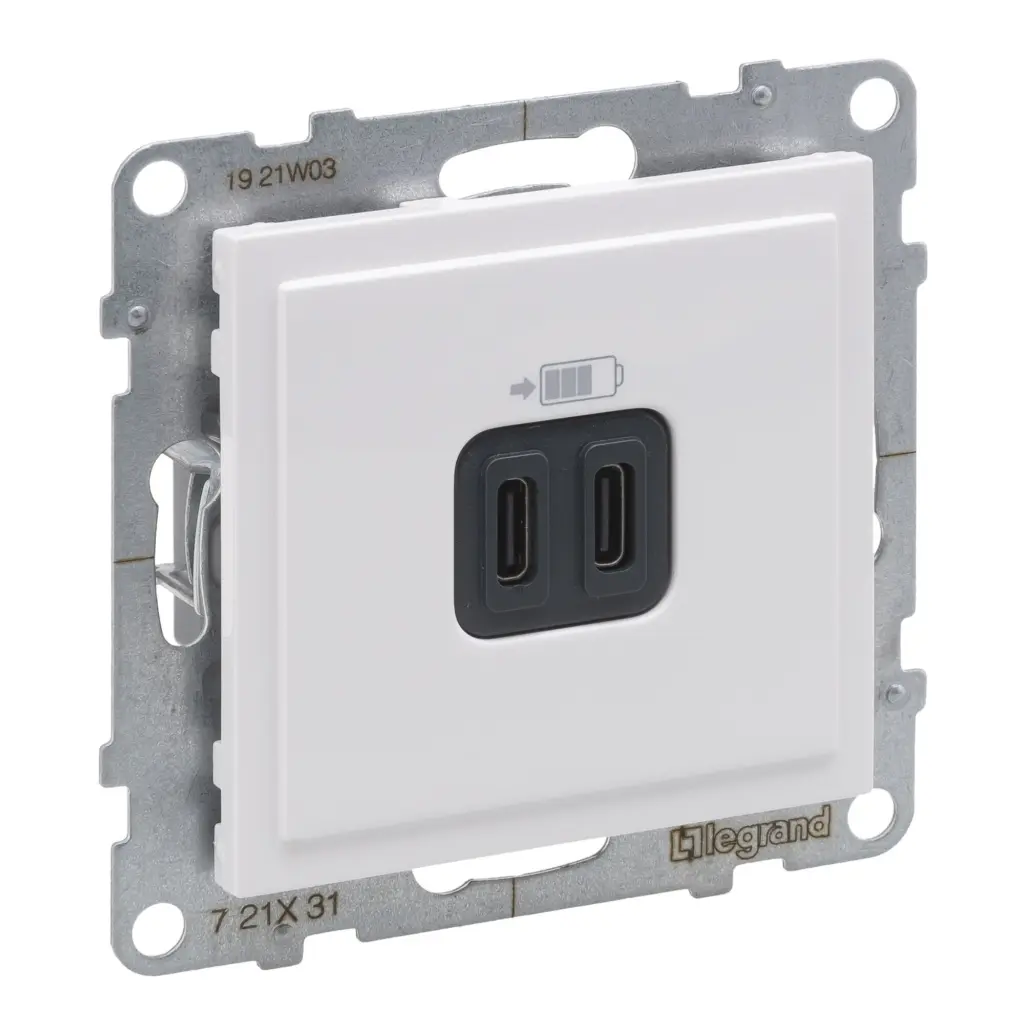 Carregador USB Legrand New Suno – duplo, 2 x USB-C, 15 W, branco, alumínio ou preto