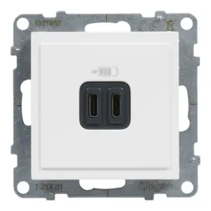 Carregador USB Legrand New Suno – duplo, 2 x USB-C, 15 W, branco, alumínio ou preto