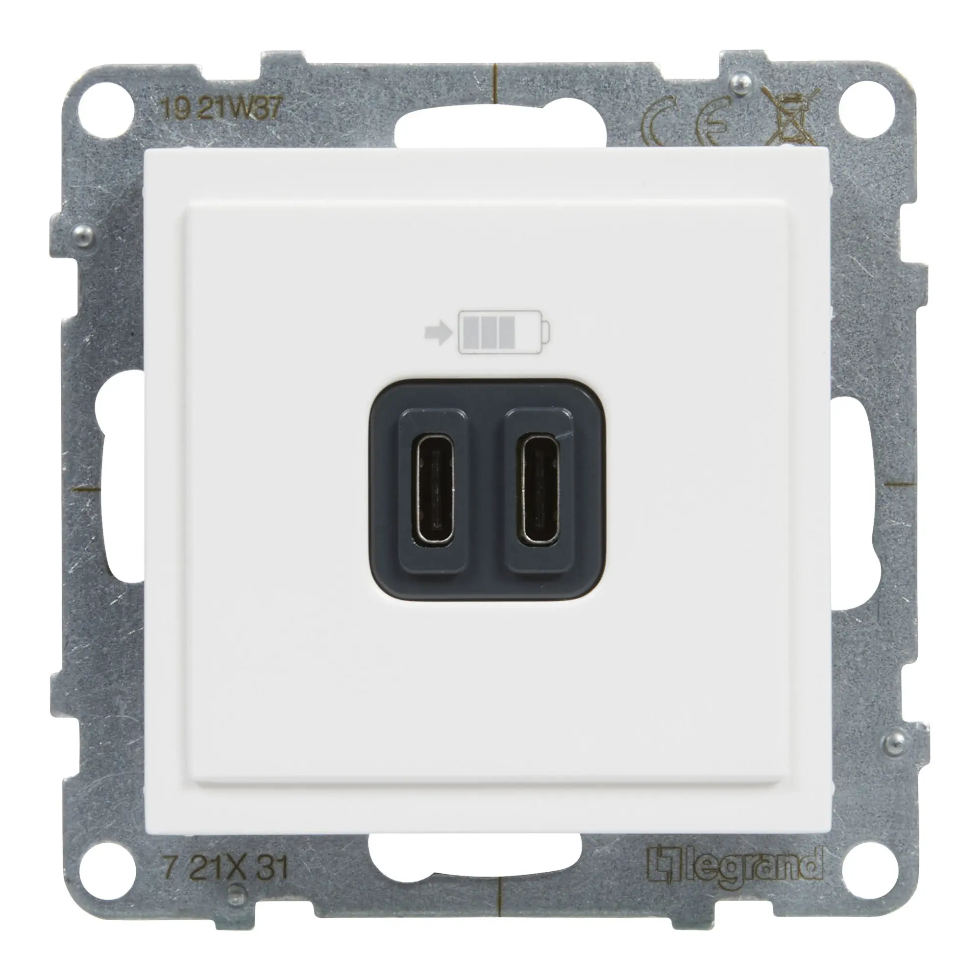 Carregador USB Legrand New Suno – duplo, 2 x USB-C, 15 W, branco, alumínio ou preto