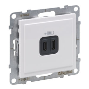 Carregador USB Legrand New Suno – duplo, 2 x USB-C, 15 W, branco, alumínio ou preto
