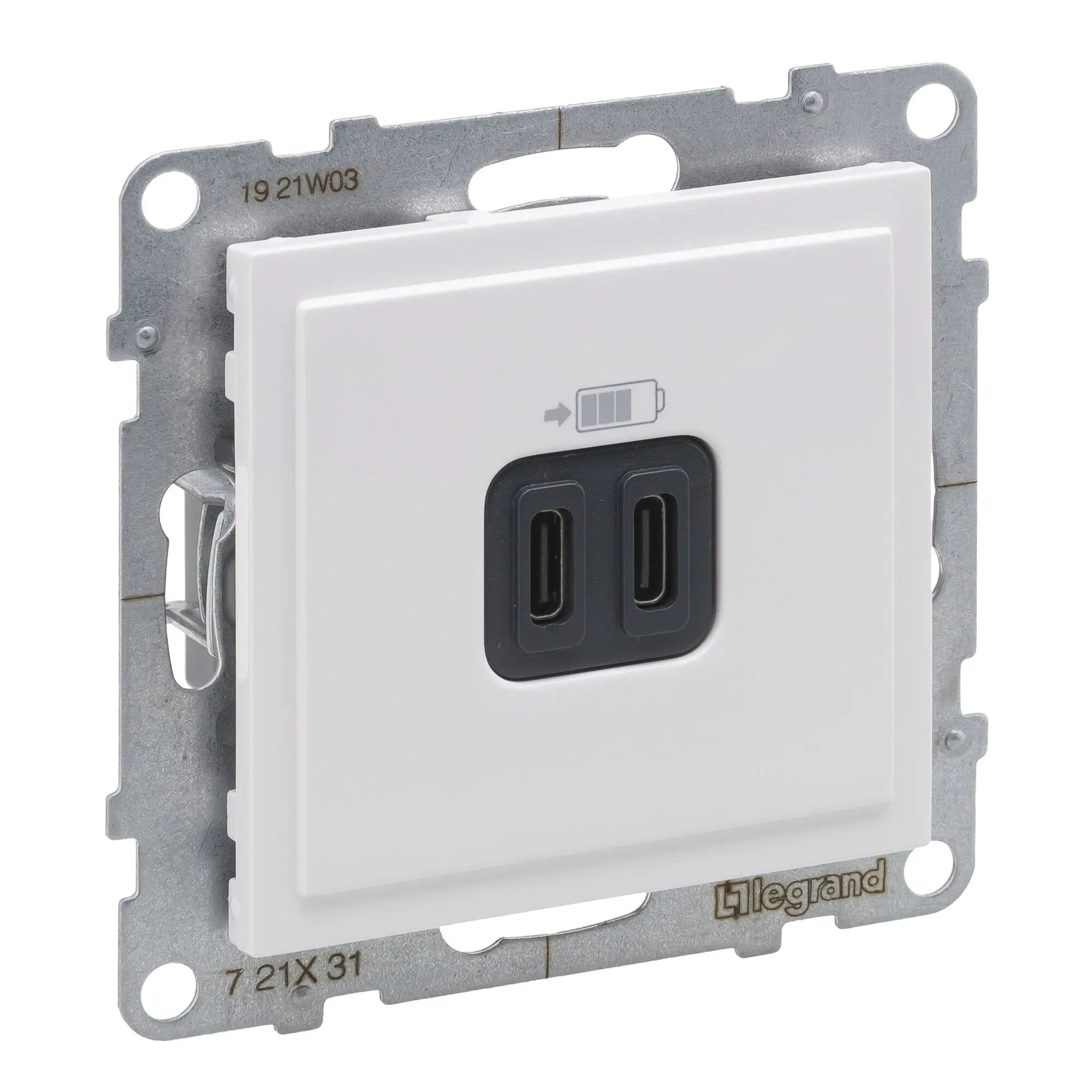 Carregador USB Legrand New Suno – duplo, 2 x USB-C, 15 W, branco, alumínio ou preto