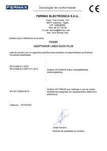 Certificado – Adaptador de linha Fermax 3255 – Duox Plus