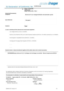 Certificado – Armário de exterior Hager orion plus FL320B – poliéster, de chão, 600 x 600 x 300 mm, IP65