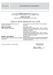 Certificado – Botão simples Comelit UT9211M – Ultra Metal, 1 chamada, perfil em alumínio