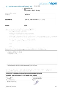 Certificado – Disjuntor de caixa moldada Hager HDA016L – x160, 3P, 16 A, 18 kA