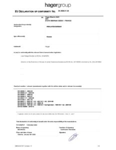 Certificado – Perfil de proteção para pente Hager KZ059 – 5 módulos, amarelo