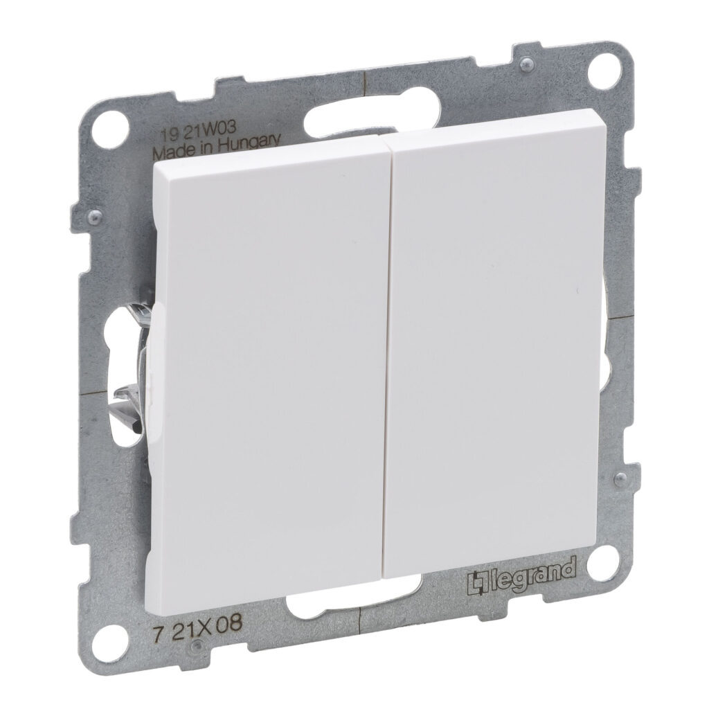 Comutador de escada Legrand New Suno – duplo, 10 AX, branco, alumínio ou preto