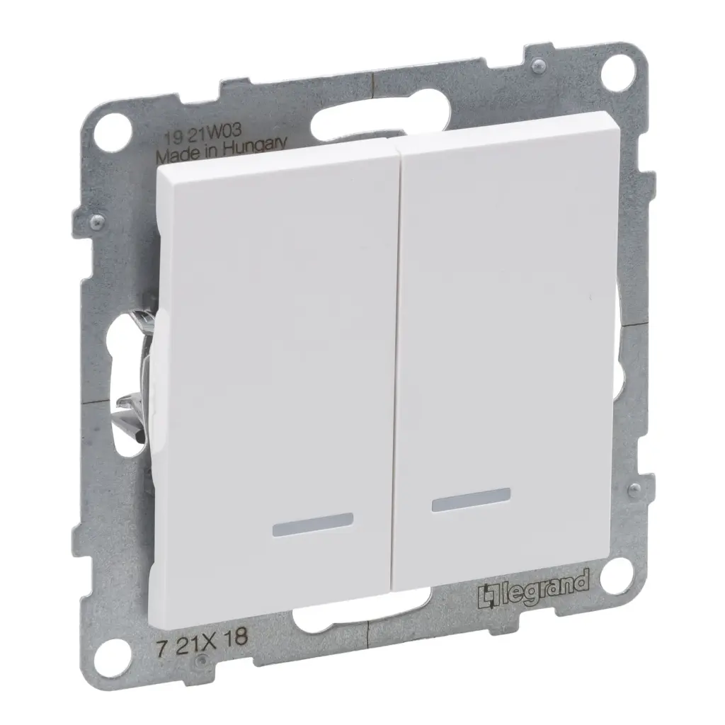 Comutador de escada Legrand New Suno – duplo, luminoso nos 2 circuitos, branco, alumínio ou preto