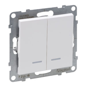 Comutador de escada Legrand New Suno – duplo, luminoso nos 2 circuitos, branco, alumínio ou preto