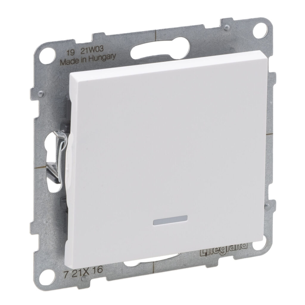 Comutador de escada Legrand New Suno – luminoso, 10 AX, branco, alumínio ou preto