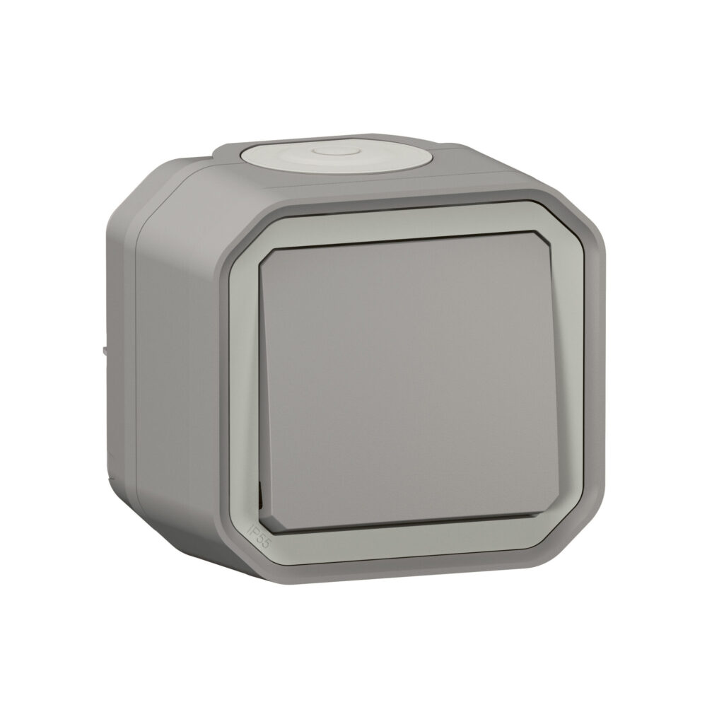 Comutador de escada Legrand Plexo 069711L – estanque, 10 AX, IP55, saliente, cinzento