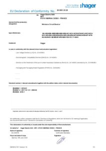 Declaração UE de conformidade – Hager disjuntores
