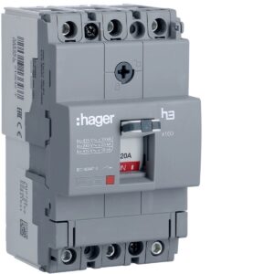 Disjuntor de caixa moldada Hager HDA020L – x160, 3P, 20 A, 18 kA