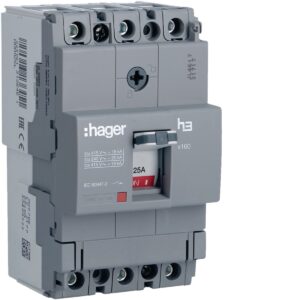 Disjuntor de caixa moldada Hager HDA025L – x160, 3P, 25 A, 18 kA