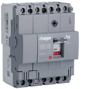 Disjuntor de caixa moldada Hager HDA026L – x160, 4P, 25 A, 18 kA