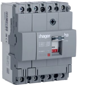 Disjuntor de caixa moldada Hager HDA041L – x160, 4P, 40 A, 18 kA