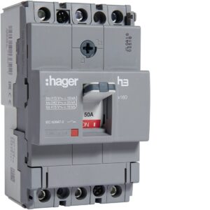 Disjuntor de caixa moldada Hager HDA050L – x160, 3P, 50 A, 18 kA