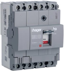 Disjuntor de caixa moldada Hager HDA051L – x160, 4P, 50 A, 18 kA
