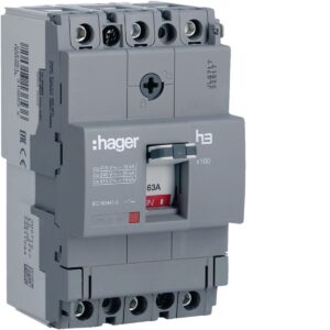 Disjuntor de caixa moldada Hager HDA063L – x160, 3P, 63 A, 18 kA