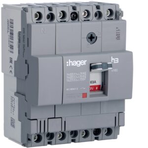 Disjuntor de caixa moldada Hager HDA064L – x160, 4P, 63 A, 18 kA