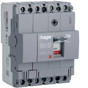 Disjuntor de caixa moldada Hager HDA064L – x160, 4P, 63 A, 18 kA