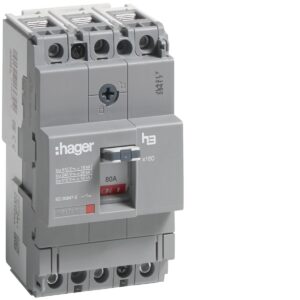 Disjuntor de caixa moldada Hager HDA080L – x160, 3P, 80 A, 18 kA